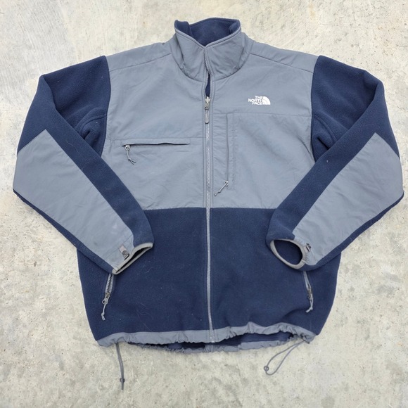 The North Face Mens Fleece Jacket Grey Navy Blue Full Zip Outdoor XL